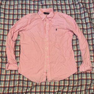 Polo by Ralph Lauren Pink and White Striped Button-Up Shirt